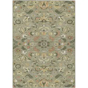 Photo of Sage And Olive Green Floral Medallion Washable Indoor Outdoor Area Rug