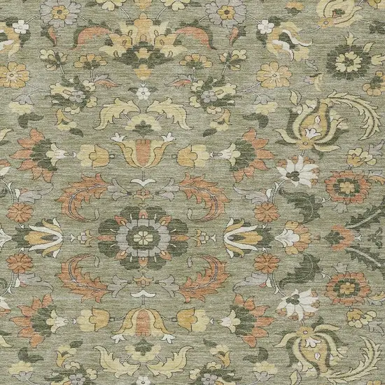 Sage And Olive Green Floral Medallion Washable Indoor Outdoor Area Rug Photo 2