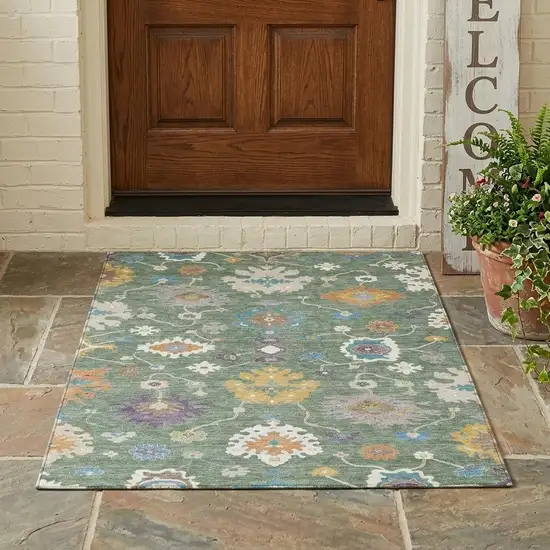 Sage And Orange Oriental Washable Indoor Outdoor Area Rug Photo 1