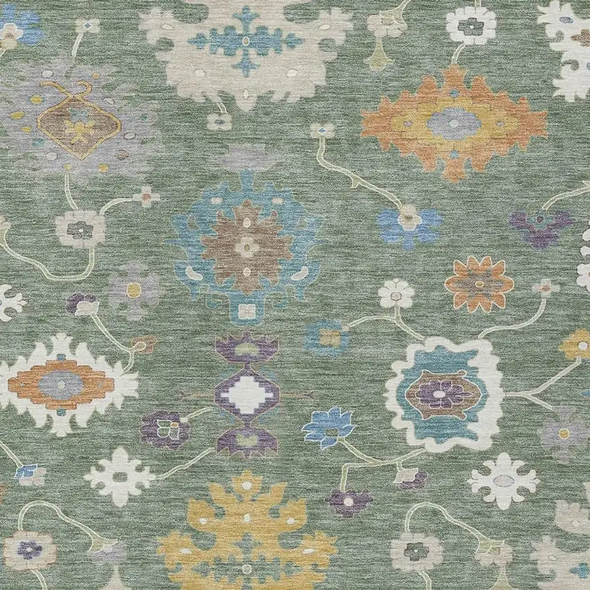 Sage And Orange Oriental Washable Indoor Outdoor Area Rug Photo 3