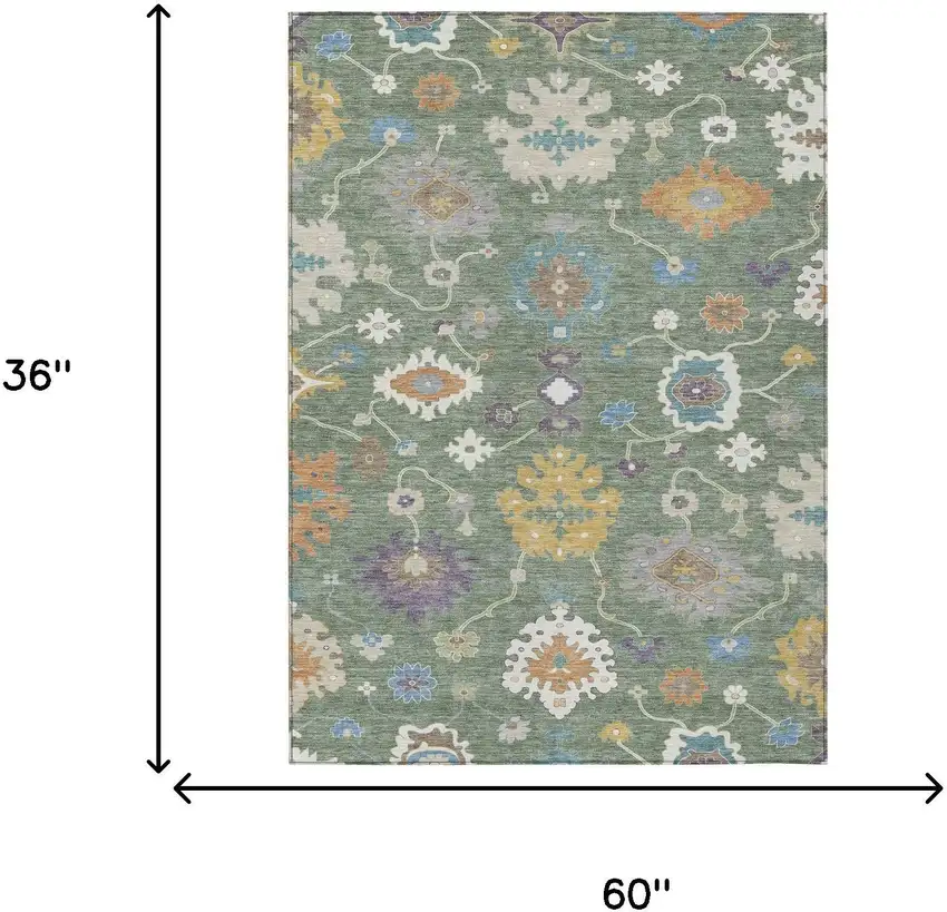 Sage And Orange Oriental Washable Indoor Outdoor Area Rug Photo 7