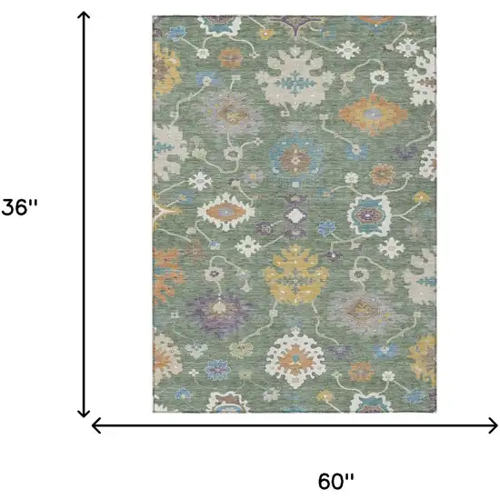 Sage And Orange Oriental Washable Indoor Outdoor Area Rug Photo 7