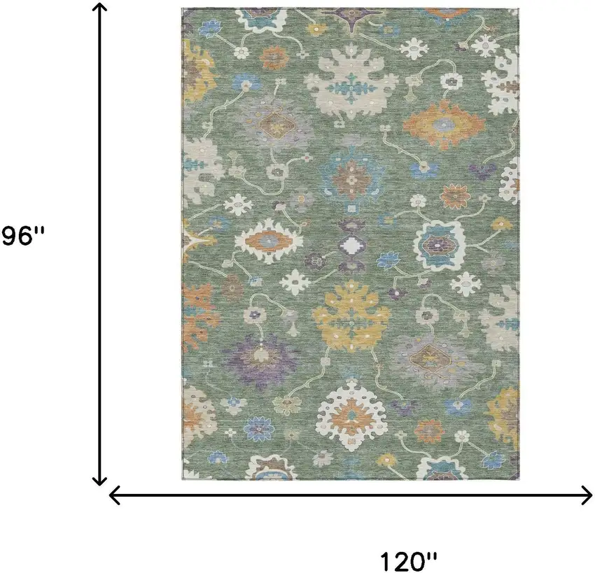 Sage And Orange Oriental Washable Indoor Outdoor Area Rug Photo 7