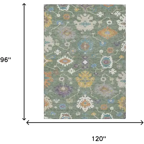 Sage And Orange Oriental Washable Indoor Outdoor Area Rug Photo 7