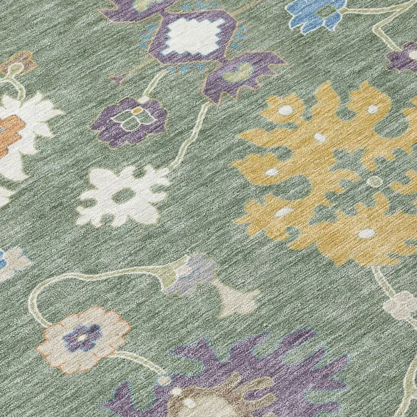 Sage And Orange Oriental Washable Indoor Outdoor Area Rug Photo 6
