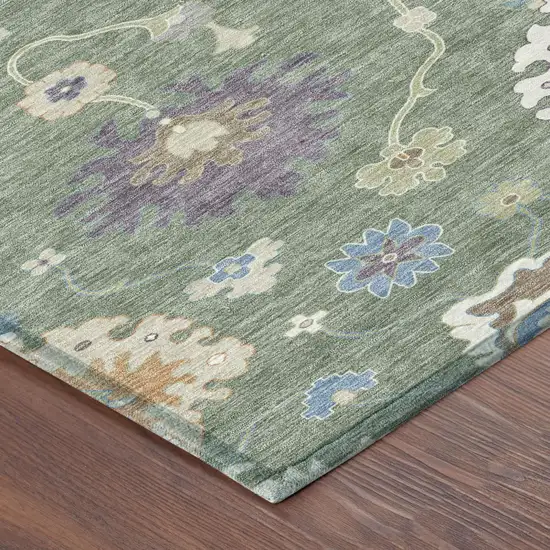 Sage And Orange Oriental Washable Indoor Outdoor Area Rug Photo 5
