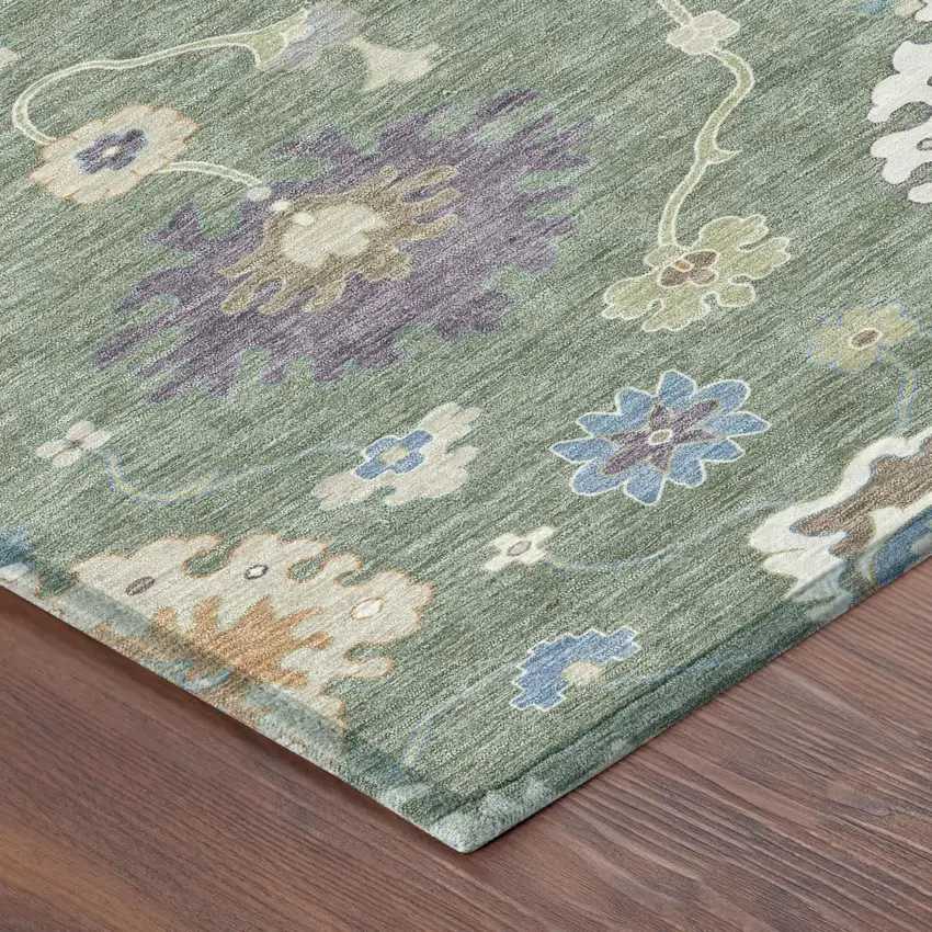 Sage And Orange Oriental Washable Indoor Outdoor Area Rug Photo 5