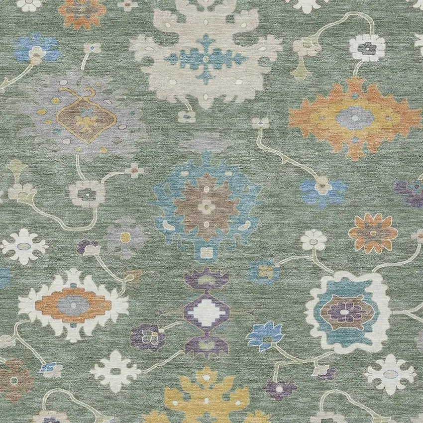 Sage And Orange Oriental Washable Indoor Outdoor Area Rug Photo 3