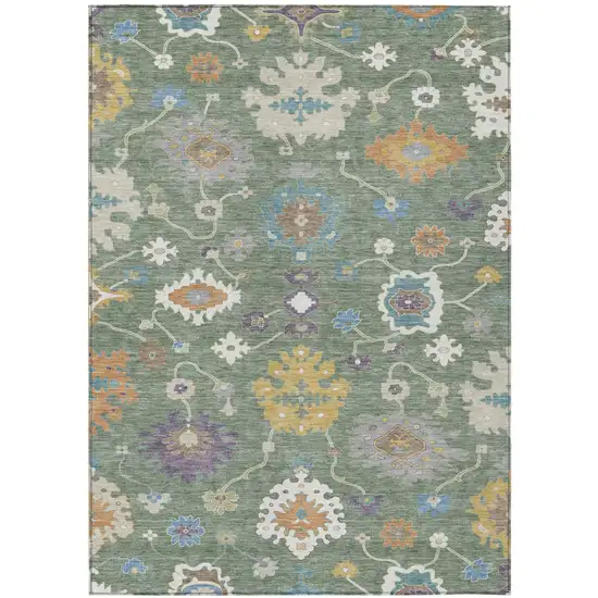 Sage And Orange Oriental Washable Indoor Outdoor Area Rug Photo 2