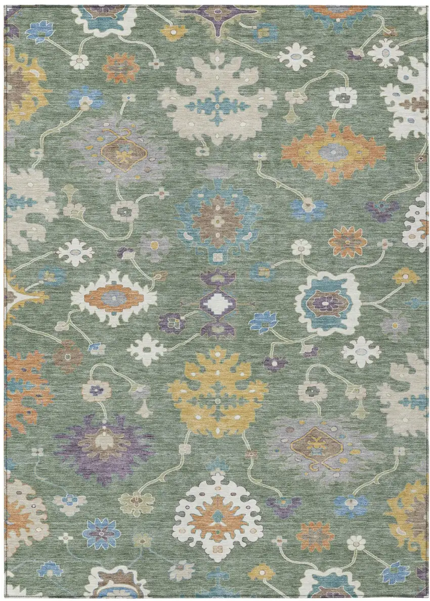 Sage And Orange Oriental Washable Indoor Outdoor Area Rug Photo 2