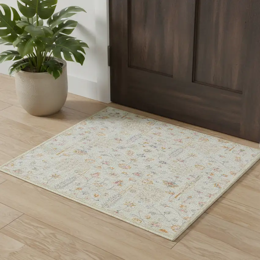 Sage And Orange Wool Abstract Hand Tufted Square Rug Photo 1