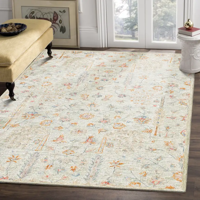 Sage And Orange Wool Abstract Hand Tufted Square Rug Photo 7