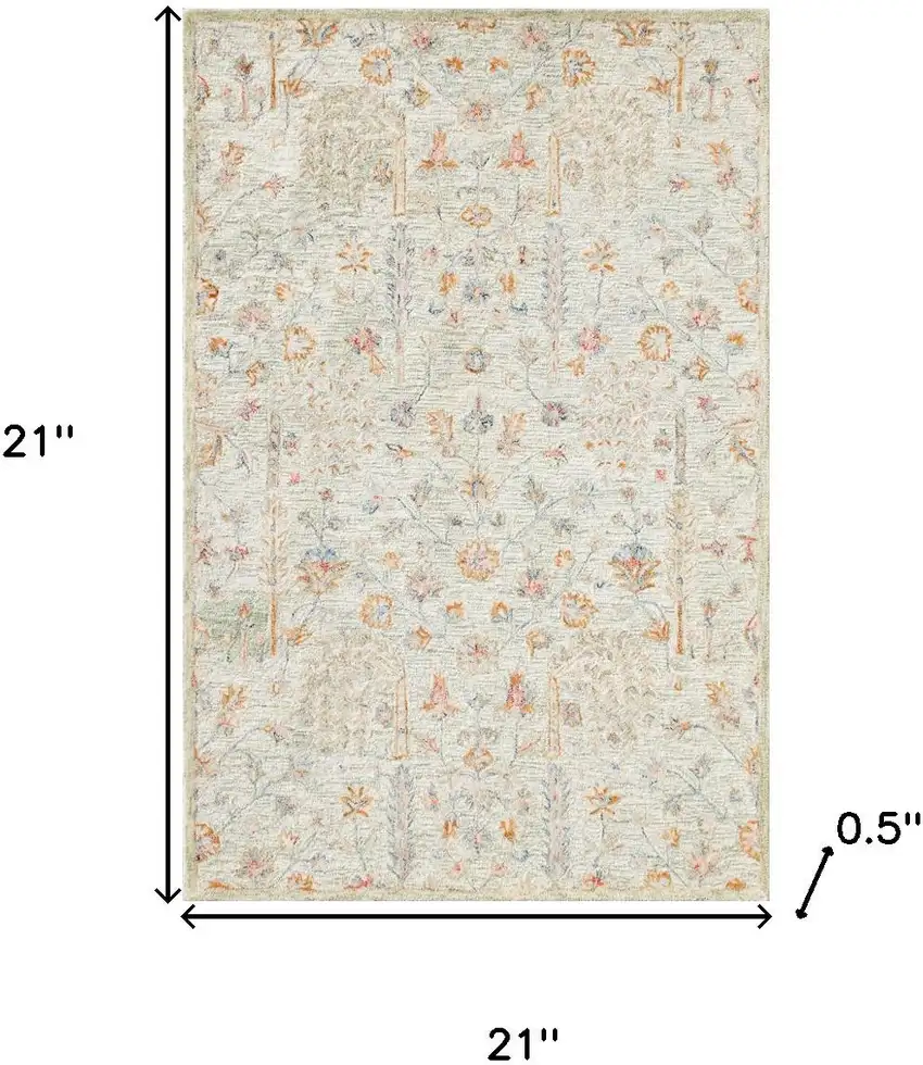 Sage And Orange Wool Abstract Hand Tufted Square Rug Photo 3