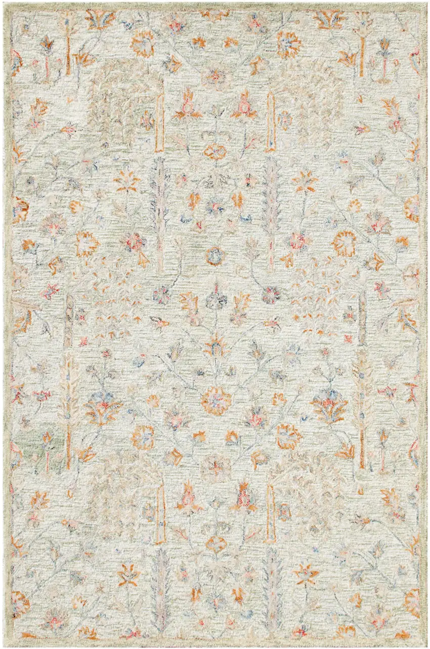 Sage And Orange Wool Abstract Hand Tufted Square Rug Photo 2