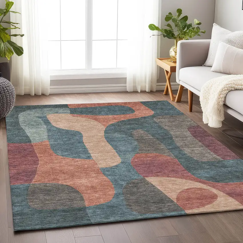 Sage And Pale Aqua Abstract Washable Indoor Outdoor Area Rug Photo 7