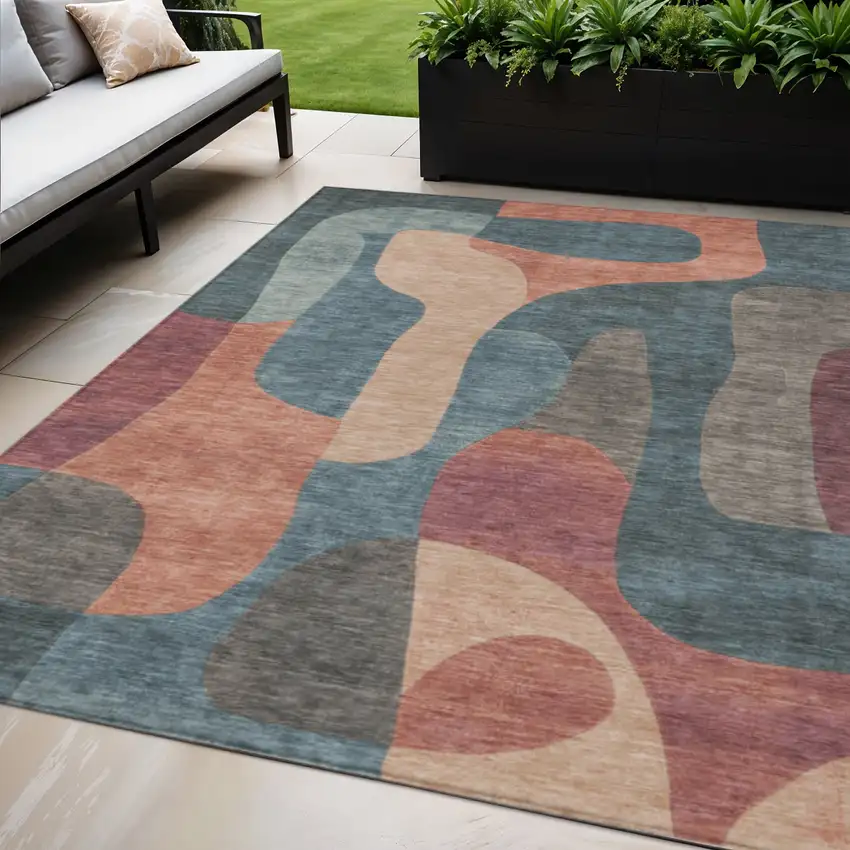 Sage And Pale Aqua Abstract Washable Indoor Outdoor Area Rug Photo 2