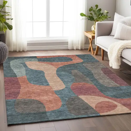 Sage And Pale Aqua Abstract Washable Indoor Outdoor Area Rug Photo 7