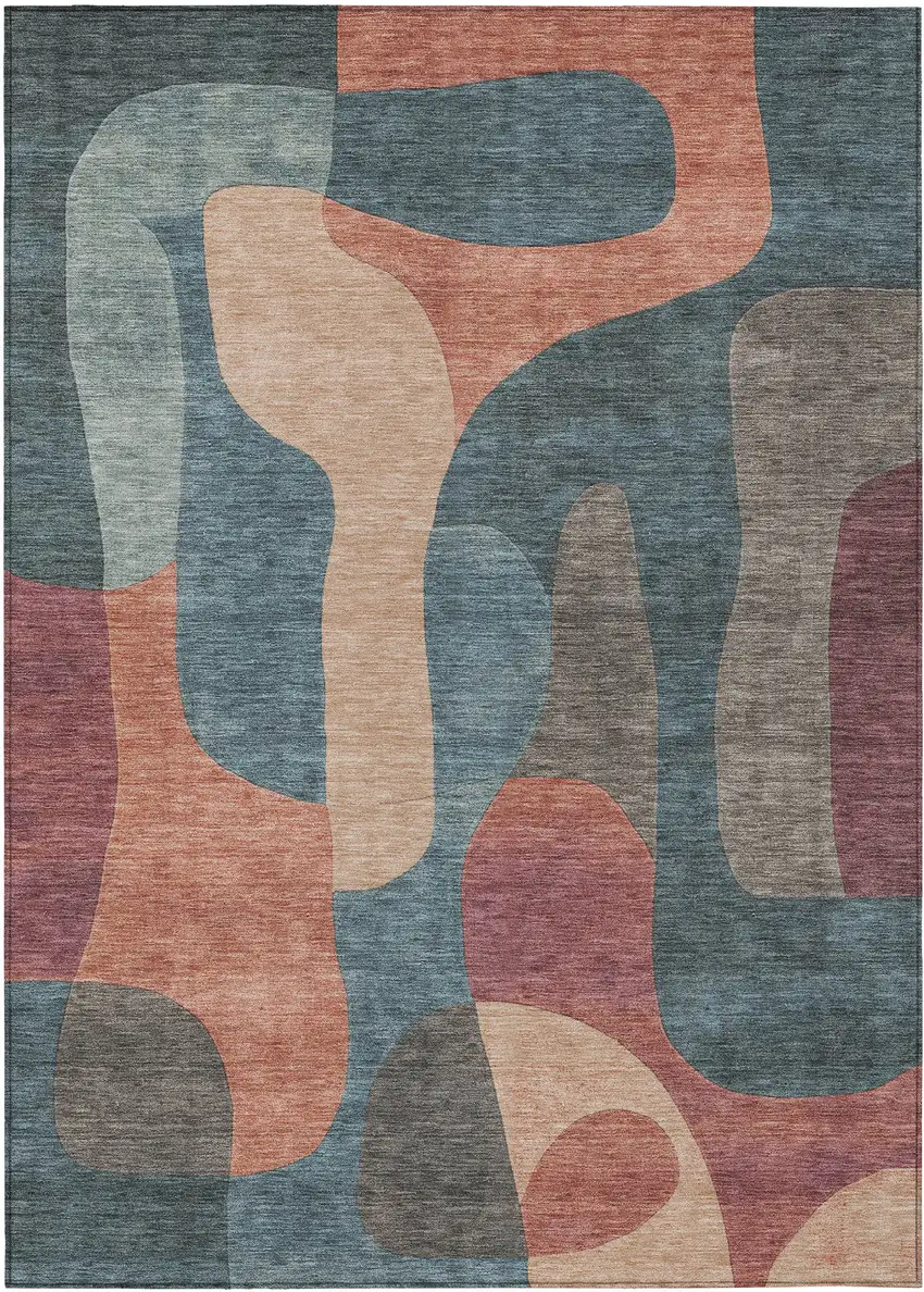 Sage And Pale Aqua Abstract Washable Indoor Outdoor Area Rug Photo 1