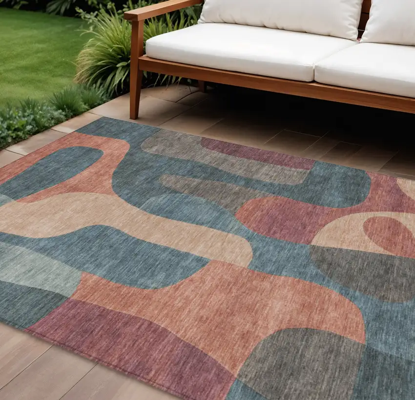 Sage And Pale Aqua Abstract Washable Indoor Outdoor Area Rug Photo 2