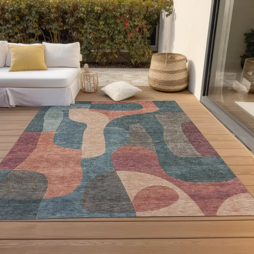 Sage And Pale Aqua Abstract Washable Indoor Outdoor Area Rug Photo 9