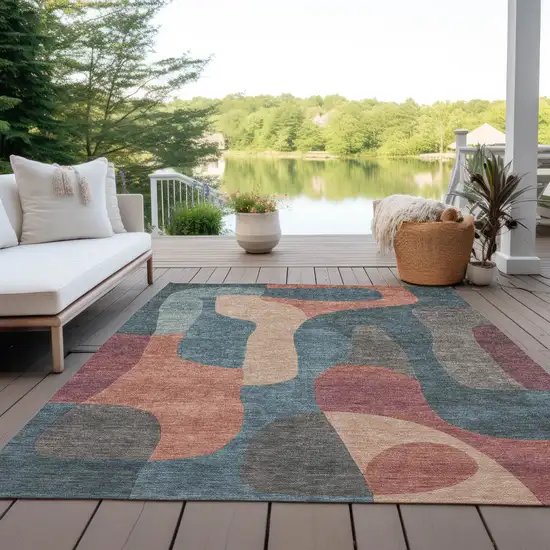 Sage And Pale Aqua Abstract Washable Indoor Outdoor Area Rug Photo 6