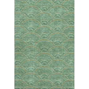 Photo of Sage And Peach Geometric Washable Area Rug With UV Protection