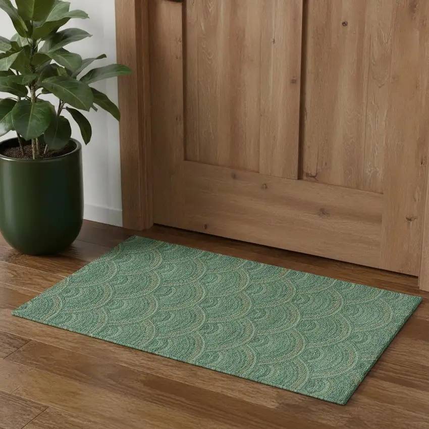 Sage And Peach Geometric Washable Area Rug With UV Protection Photo 1