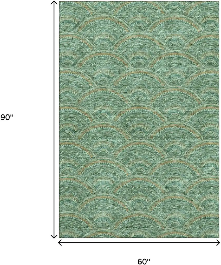 Sage And Peach Geometric Washable Area Rug With UV Protection Photo 9