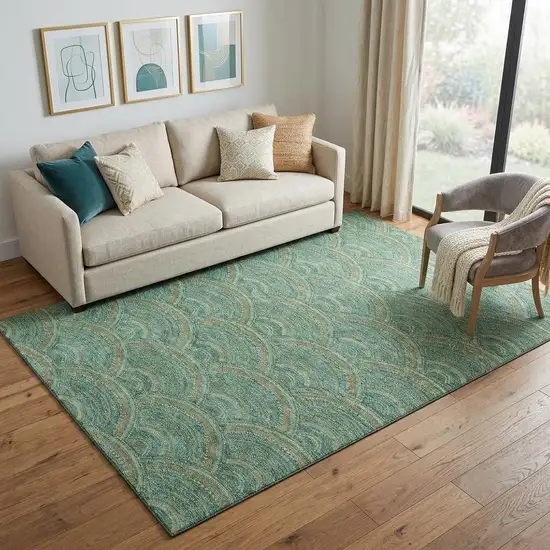 Sage And Peach Geometric Washable Area Rug With UV Protection Photo 1