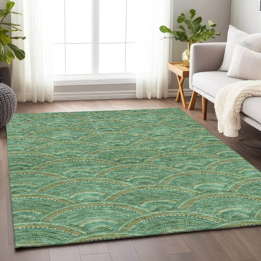 Sage And Peach Geometric Washable Area Rug With UV Protection Photo 3