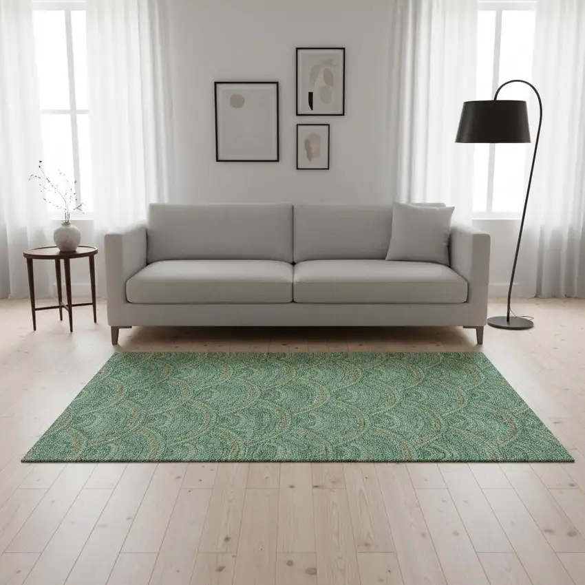 Sage And Peach Geometric Washable Area Rug With UV Protection Photo 2