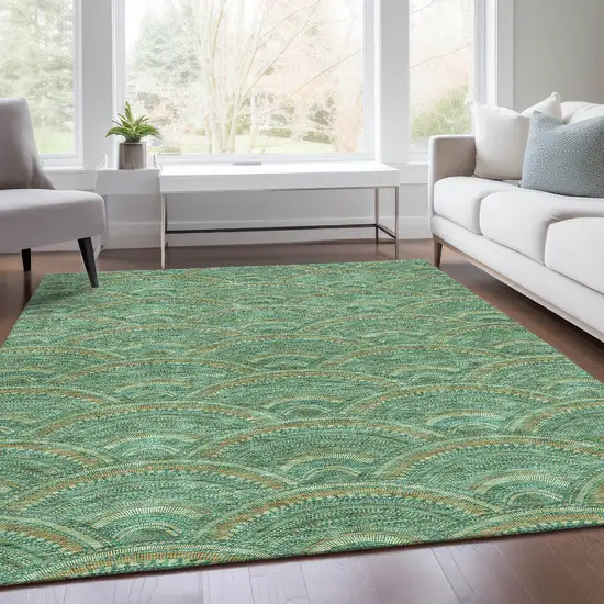 Sage And Peach Geometric Washable Area Rug With UV Protection Photo 4