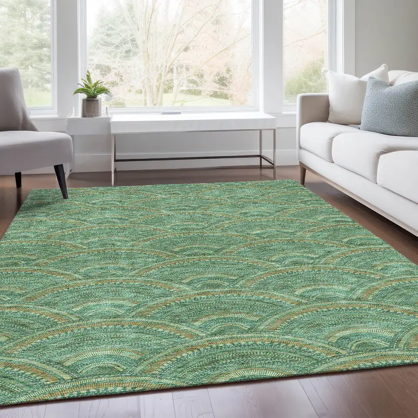 Sage And Peach Geometric Washable Area Rug With UV Protection Photo 4