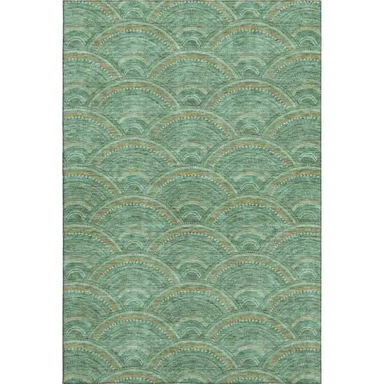 Sage And Peach Geometric Washable Area Rug With UV Protection Photo 1
