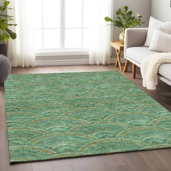 Sage And Peach Geometric Washable Area Rug With UV Protection Photo 4