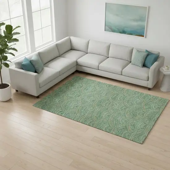 Sage And Peach Geometric Washable Area Rug With UV Protection Photo 2