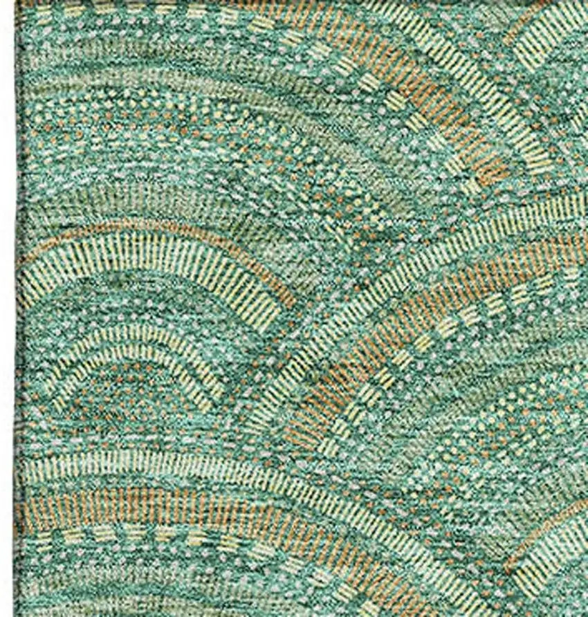 Sage And Peach Geometric Washable Area Rug With UV Protection Photo 3