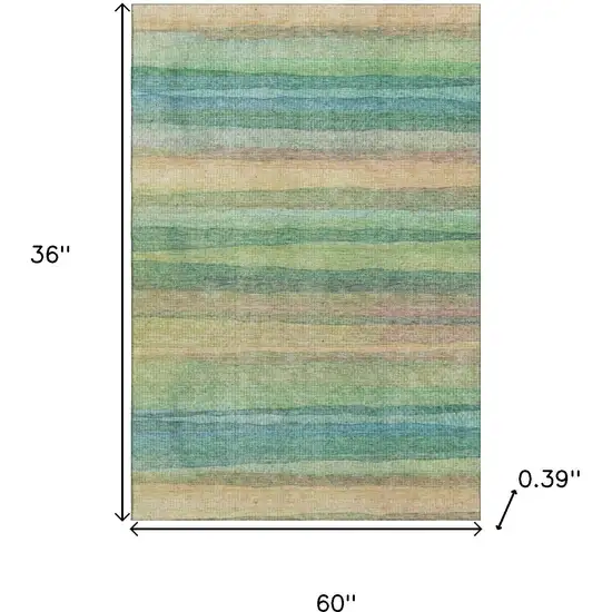 Sage And Peach Striped Washable Area Rug With UV Protection Photo 9