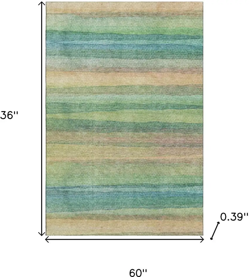 Sage And Peach Striped Washable Area Rug With UV Protection Photo 9