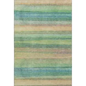Photo of Sage And Peach Striped Washable Area Rug With UV Protection