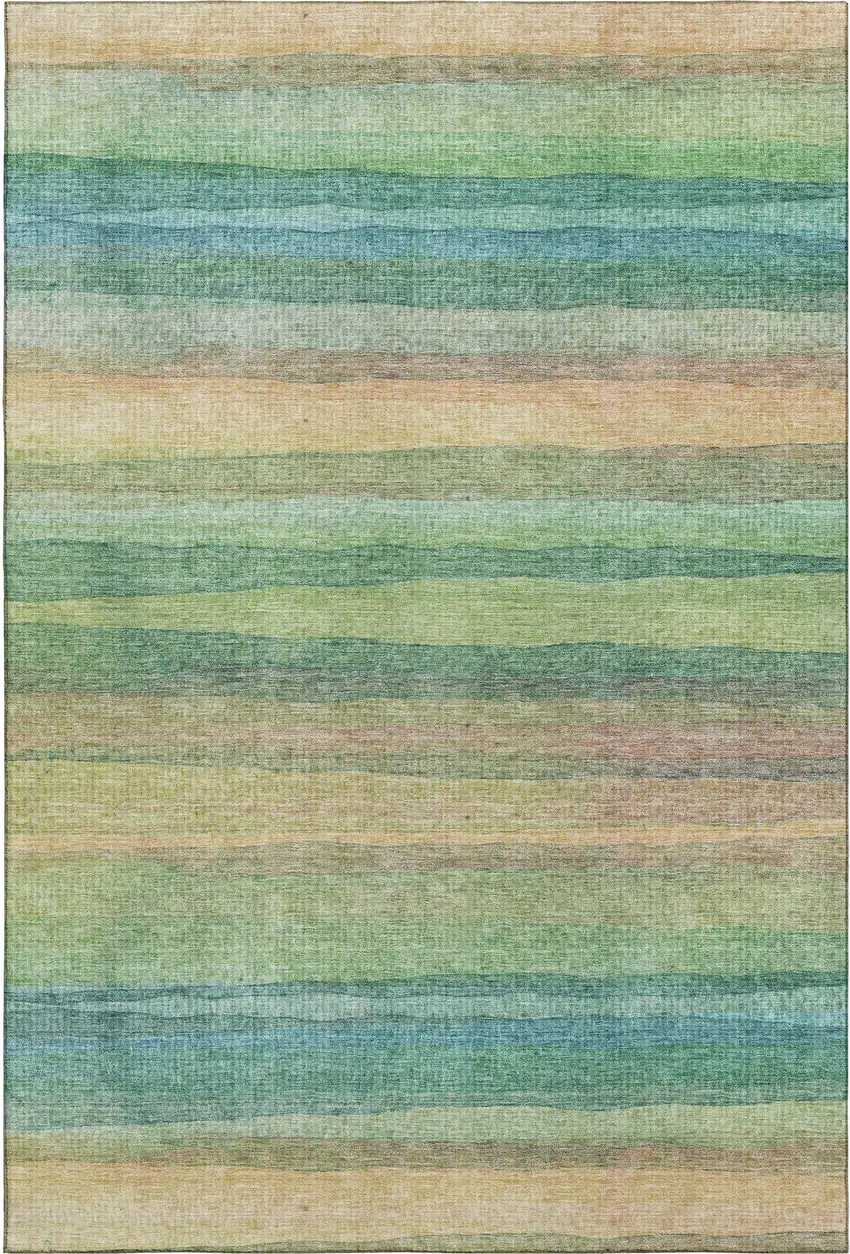 Sage And Peach Striped Washable Area Rug With UV Protection Photo 1