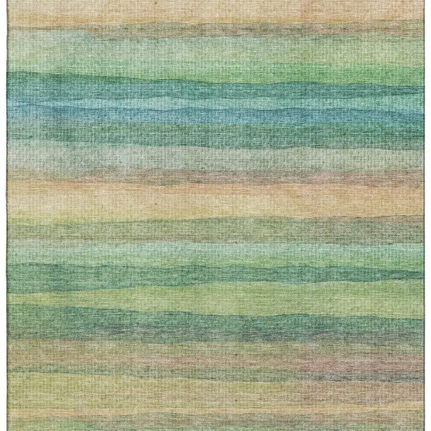 Sage And Peach Striped Washable Area Rug With UV Protection Photo 3