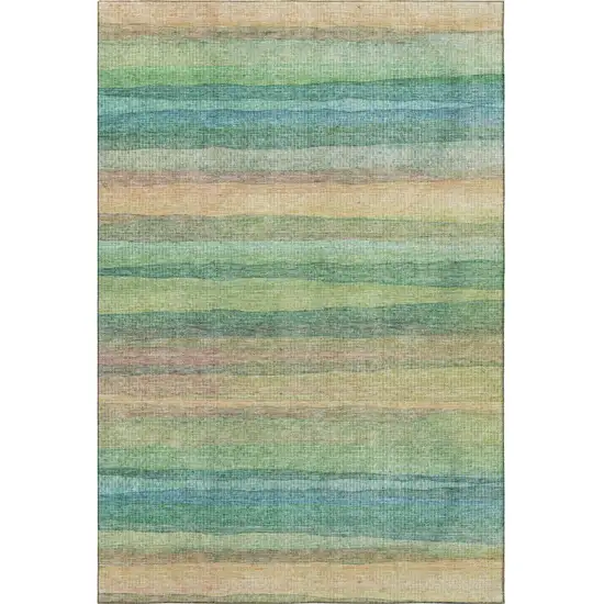 Sage And Peach Striped Washable Area Rug With UV Protection Photo 4