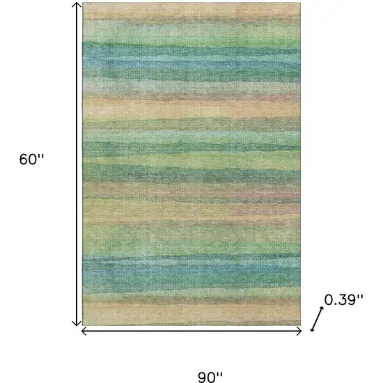 Sage And Peach Striped Washable Area Rug With UV Protection Photo 9