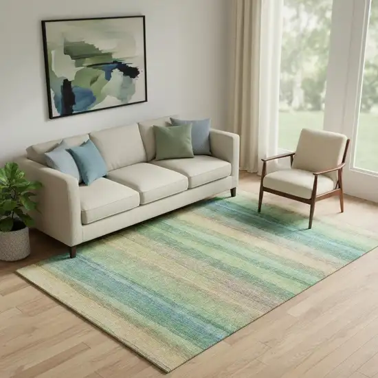 Sage And Peach Striped Washable Area Rug With UV Protection Photo 2