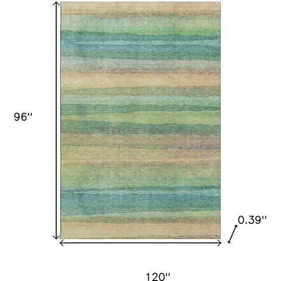 Sage And Peach Striped Washable Area Rug With UV Protection Photo 9