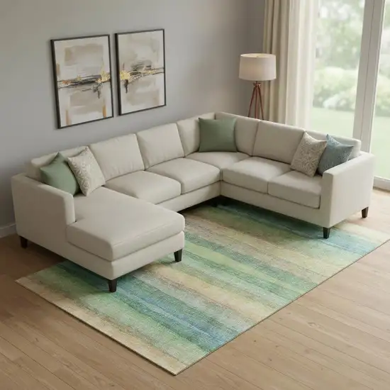 Sage And Peach Striped Washable Area Rug With UV Protection Photo 2