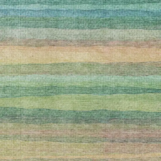 Sage And Peach Striped Washable Area Rug With UV Protection Photo 3