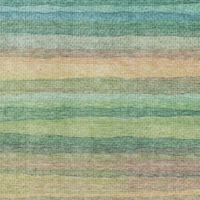 Sage And Peach Striped Washable Area Rug With UV Protection Photo 3