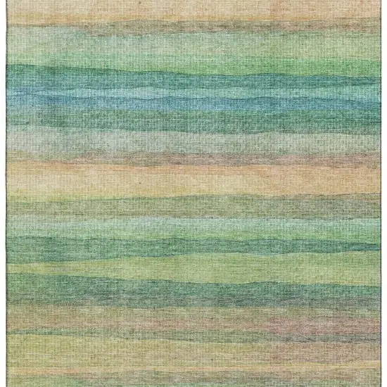 Sage And Peach Striped Washable Area Rug With UV Protection Photo 4